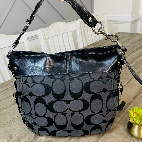 COACH Oversized Black Charcoal Jacquard Signature C Top Zipper Hobo Shoulder Bag - Picture 5 of 12